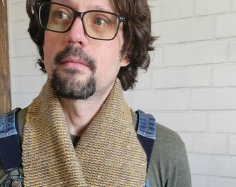 Yellow and Gray Hand Woven Wool and Hemp Scarf