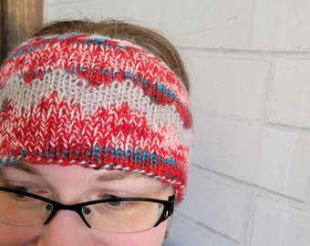 Striped Reversible Headband - Natural Gray Alpaca and Hand Dyed Wool