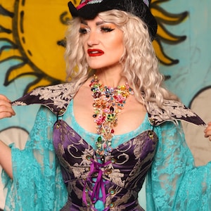 Cropped Elf Overbust Corset in Royalty Damask – Layering Corset for Renaissance, Tribal, Belly Dance, Cosplay, LARP, Festival, Pregnancy