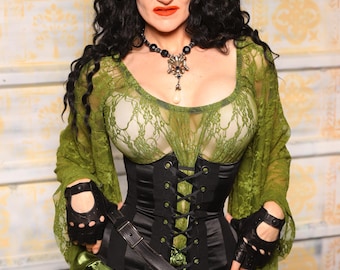 Steel Boned Wench Corset: Black Matte & Shiny Stripe, Renaissance Faire Costume