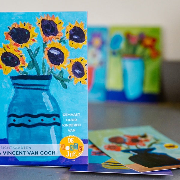 Kunstkaarten gemaakt door kinderen à la Van Gogh