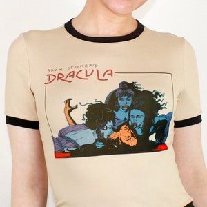 Dracula Vampire Brides Cream Horror Movie Ringer Shirt Top Blouse Crew Neck Goth Fashion