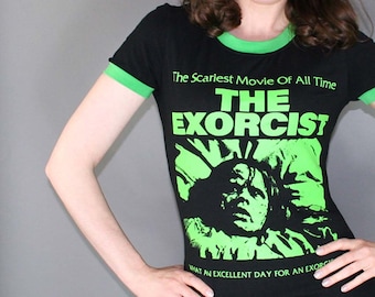 Upcycled Shirt Exorcist Green Ringer Dress Horror Movie Repurposed Tshirt Halloween