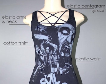 Upcycled Evil Dead Shirt Pentagram Dress Horror Movie Goth Deadites Ash Occult Wicca Grunge Satanic Witch Halloween