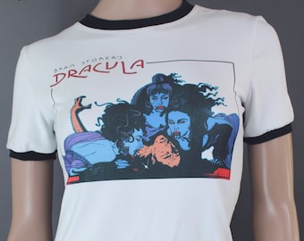 Dracula Vampire Brides Horror Movie Ringer Shirt Top Blouse Crew Neck Goth Fashion