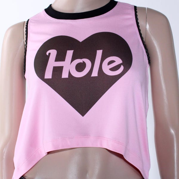 Hole Pink Heart Lace Tank 90s Alternative Crop Top Grunge Riot Grrrl Band Shirt
