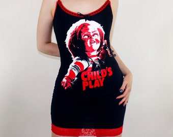 Chucky Childs Play Horror Tank Slip Dress Shirt Upcycle 80s Movie Halloween