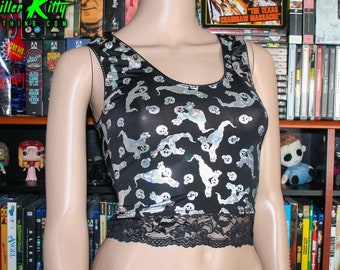 Metallic Foil Hologram Ghosts Crop Top Halloween Festival Edm Plur Raver