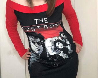 Upcycled Shirt Lost Boys Off Shoulder Dress Horror Movie Vampire Goth 80s