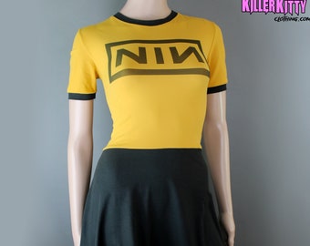 NIN Nine Inch Nails Ringer Dress Circle Skirt Band Merch Goth Industrial Metal Shirts