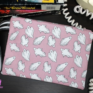 Spooky Ghosts Horror Pouch Wristlet Clutch Cosmetic Makeup Bag Witch Occult Satanic Wicca Halloween Pastel Goth Accessories
