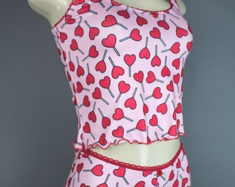 Valentines Day Hearts Lollipop Lounge Shorts and Tank Top Set Galentines Pjs Lingerie Undies Kawaii EGL Lolita Rave Festival