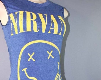 Upcycled Nirvana Shirt Dress Nevermind Alternative Kurt Cobain 90s Grunge Smiley Face Goth Band Merch