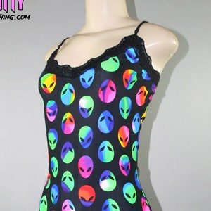 Alien Rave Lace Slip Mini Dress Horror Psychedelic Trippy Festival Club Edm Plur