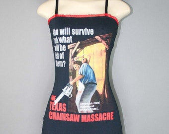 Upcycled Texas Chainsaw Massacre Shirt Tank Dress Leatherface Horror Movie Merch