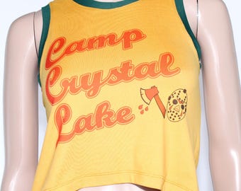Camp Crystal Lake Mustard Tank Friday the 13th Asymmetrical Tee Vest Jason Voorhees Horror Movie Shirt Halloween Crew Neck Goth Alt brand
