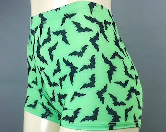 Neon Green Bats Booty Shorts Horror Goth Pole Dancing Roller Derby Rave Festival Skater Dancer