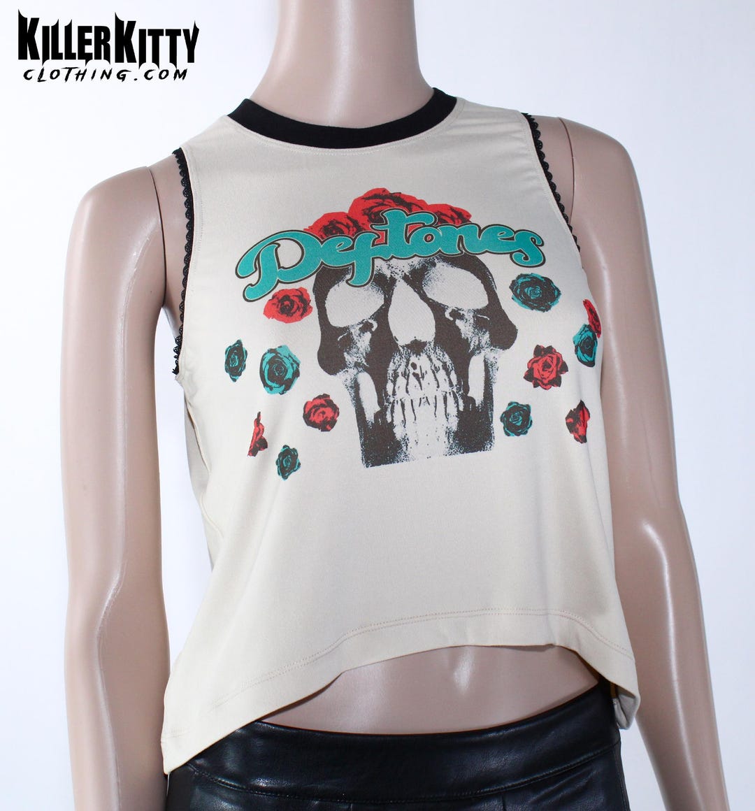 Deftones Skull and Roses Tank Asymmetrical Tee Lace 90s Slouch Style ...