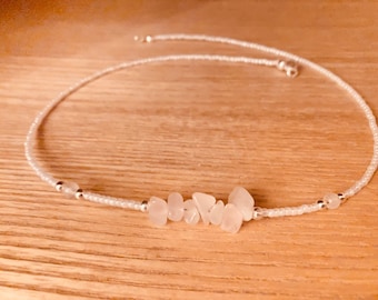 Boho,crystal,gemstone,Sterling Silver Rose Quartz Choker Necklace