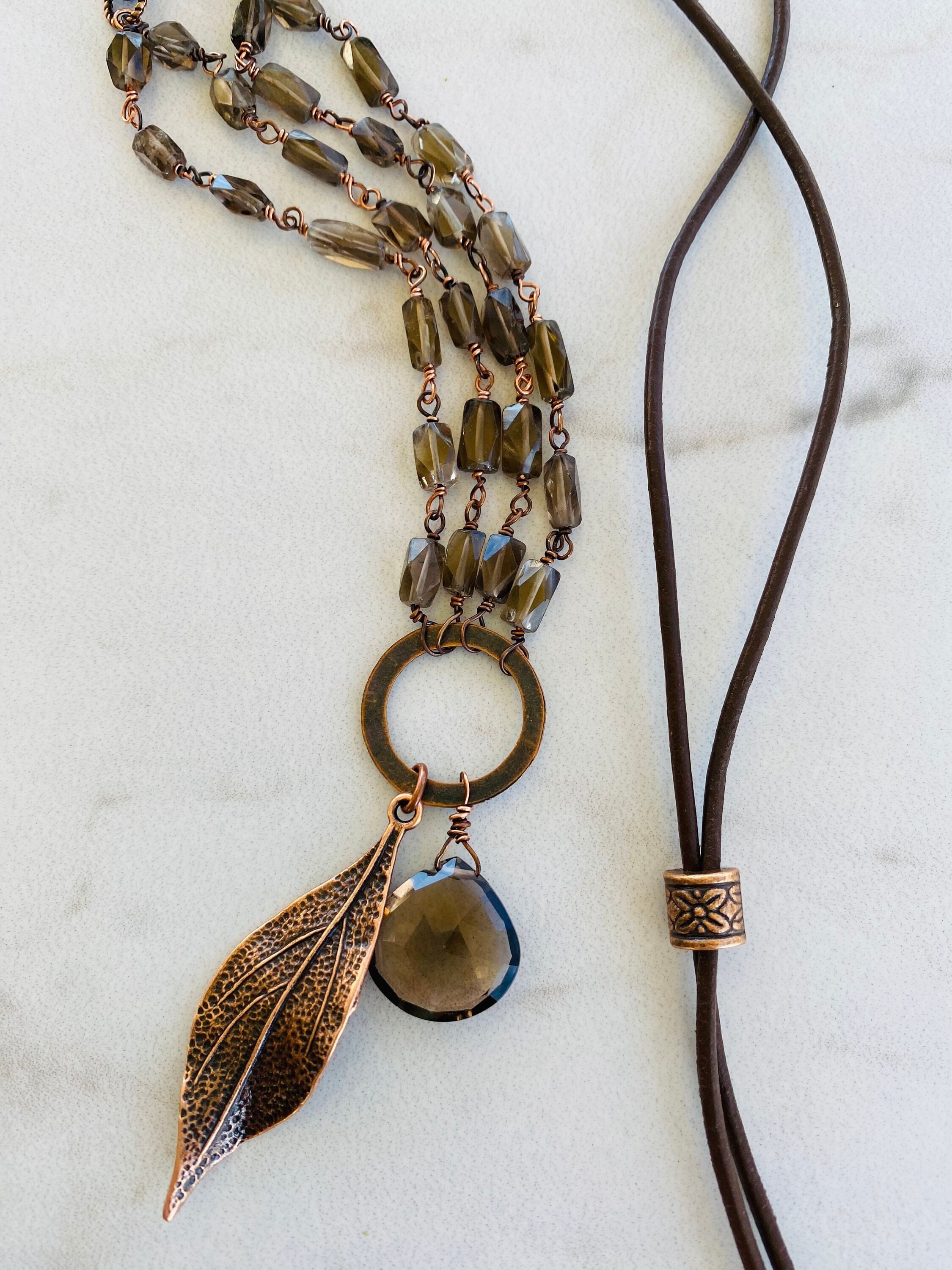 Smoky Quartz and Copper Pendant Necklace With Leather - Etsy