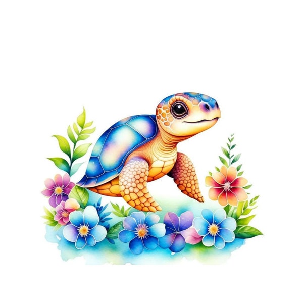 imagen prediseñada de tortuga en acuarela, archivo de descarga jpg, diseño digital de papel imprimible, clipart tortuga.