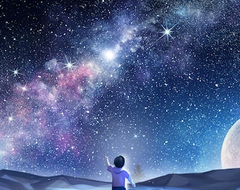 Imagen maravilla del cielo nocturno, escena nocturna radiante, cielo nocturno, imágenes infantiles, imágenes decorativas