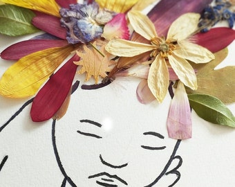 Affiche naissance herbier : bébé décoration murale chambre faire-part mariage unique atypique design tableau personnalisé pétales