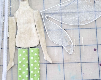 Diy Flower Faeries Handmade Doll Making Kit for cloth doll - Green Small Dots - make your own - by Paula McGee