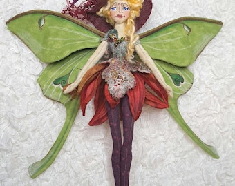 OOAK - Luna Moth Fairy Cloth Art Doll by Paula McGee paulasdollhouse