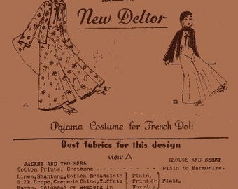 VPC No. 6 Doll Clothes Only Vintage Pattern Copy Doll Making DIY Pattern PDF download New Deltor Pajama Costume Boudoir Doll French Boudoir