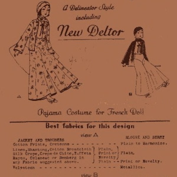 VPC No. 6 Doll Clothes Only Vintage Pattern Copy Doll Making DIY Pattern PDF download New Deltor Pajama Costume Boudoir Doll French Boudoir