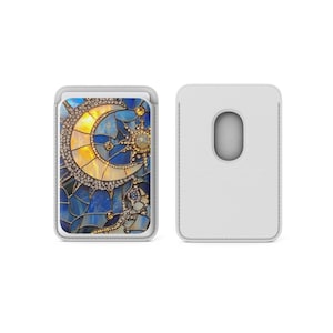 Tarjetero magnético con diseño de vitrales Celestial Magsafe Wallet compatible con iPhone 16, iPhone 14, iPhone 13 Pro, 12 Mag Safe