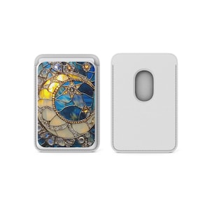 Tarjetero magnético con diseño de vitrales Celestial Magsafe Wallet compatible con iPhone 16, iPhone 14, iPhone 13 Pro, 12 Mag Safe
