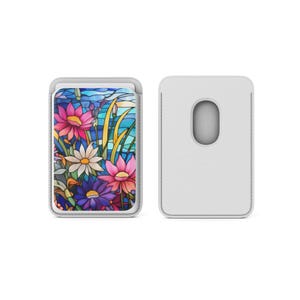 Cartera magnética con tarjetero de vidrio de colores Magsafe Flowers compatible con iPhone 16, iPhone 14, iPhone 13 Pro, 12 Mag Safe