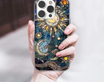 Celestial Phone Case Stained Glass cover fits iPhone 12 Pro, iPhone 16 Plus, Samsung S24, A53, S21, S23 Ultra, Google pixel 9,  6A