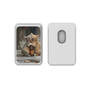 Tarjetero magnético para cerveza Cat Buddies Magsafe Wallet compatible con iPhone 16, iPhone 14, iPhone 13 Pro, 12 Mag Safe