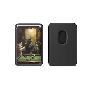Carteira Magsafe Cats Porta-cartões magnético para jogar sinuca compatível com iPhone 16, iPhone 14, iPhone 13 Pro, 12 Mag Safe