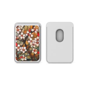 Tarjetero magnético Magsafe con diseño de flores de cerezo y vitrales compatible con iPhone 16, iPhone 14, iPhone 13 Pro, 12 Mag Safe