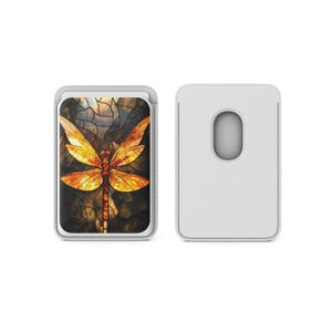 Tarjetero magnético con diseño de vitrales y forma de libélula Magsafe compatible con iPhone 16, iPhone 14, iPhone 13 Pro, 12 Mag Safe