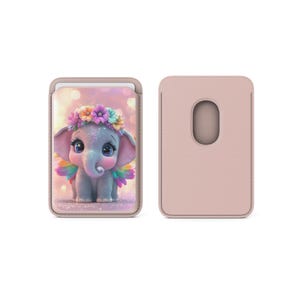 Bonita cartera con forma de elefante y flores magnéticas para tarjetas Magsafe, compatible con iPhone 16, iPhone 14, iPhone 13 Pro, 12 Mag Safe
