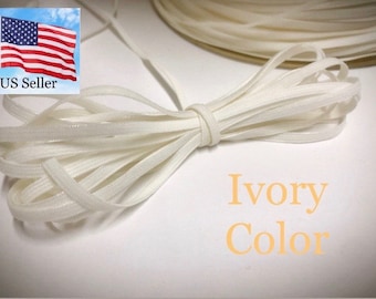USA 10 yards 3mm 1/8” inch Ivory Soft Elastic Spandex Thin Band Sewing trim/hand make mask ear string supplies. US seller fast free Ship