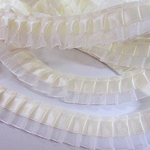 5 yards Satin/Organza Double Layer 1&quot; Pleated Ruffle Lace Trim/Sewing T195-Ivory US Seller Ship Fast