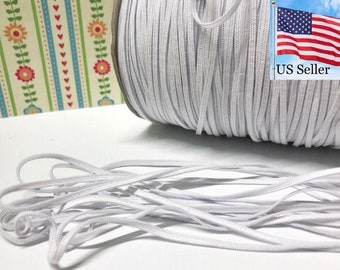 USA 10 yards 3mm 1/8” White Elastic Knitted Spandex Thin Band Sewing trim/hand make mask ear string supplies. US seller fast free Ship