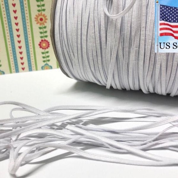 USA 10 yards 3mm 1/8” White Elastic Knitted Spandex Thin Band Sewing trim/hand make mask ear string supplies. US seller fast free Ship