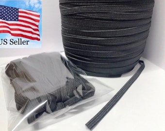 USA 10 yards 5mm 1/4" inch Black Elastic Flat Spandex Band Sewing trim/hand make mask ear string supplies. US seller. Free fast free Ship