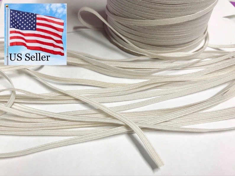 USA 10 yards 3mm 1/8” Off White Elastic Braided Spandex Thin Band Sewing/hand make mask ear string supply. US seller fast free Ship 