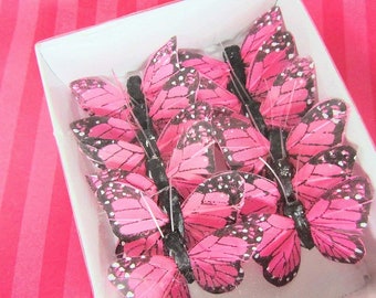 12pc 4D Monarch Butterfly 1.25" with Wire (L68-Pink) US Seller Ship Fast