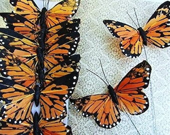 12pc Classic Monarch Butterfly With Wire 2” Floral Arrangement US Seller