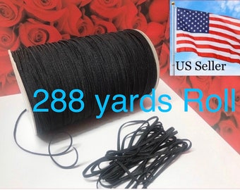 USA 288 yards Roll 3mm 1/8” Black Elastic Flat Spandex Thin Band Sewing trim/hand make mask ear string supplies. US seller fast free Ship