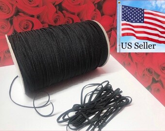 USA 10 yards 3mm 1/8” Black Elastic knit Spandex Thin Band Sewing trim/hand make mask ear string supplies. US seller fast free Ship